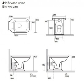 Унітаз підлоговий приставний Kerasan Waldorf прямокутний чорний 411804