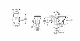 Унитаз напольный приставной Roca Carmen Rimless 56х37 с универсальным выпуском керамика белый A3440A9000