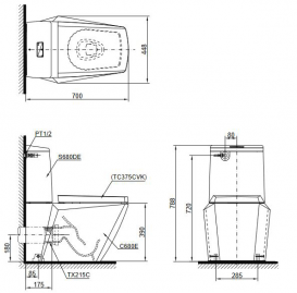 Унитаз напольный TOTO Jewelhex без сиденья и бачка белый CW680PB