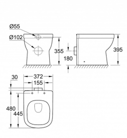 Унітаз підлоговий приставний Grohe Euro Ceramic з гігієнічним покриттям (без сидіння) альпін-білий 3932900H