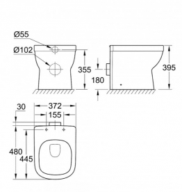 Унитаз напольный приставной Grohe Euro Ceramic (без сиденья) альпин-белый 39329000