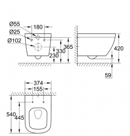 Унитаз подвесной Grohe Euro Ceramic с гигиеническим покрытием (без сиденья) альпин-белый 3932800H