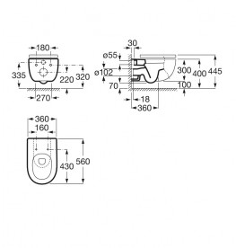 Унитаз подвесной безободковый Roca Meridian со сиденьем Slim slow-closing A34H240000