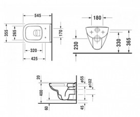 Унітаз підвісний Duravit D-Code Rimless 35,5х54,5 см кераміка білий 25700900002