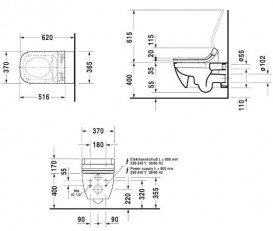 Унитаз подвесной Duravit Happy D.2 Rimless 37х62 см керамика белый 2550590000