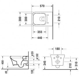 Унітаз підвісний Duravit P3 Comforts Rimless 38х57 см кераміка білий 2561090000