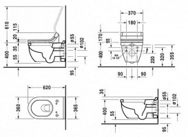 Унітаз підвісний Duravit Starck 3 36,5х62 см кераміка білий 2226590000