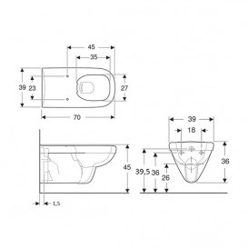 Унітаз підвісний Geberit Selnova Comfort Square безободковий 39х70 см фарфор білий 500.791.01.1