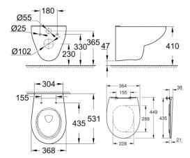 Унитаз подвесной Grohe Bau Ceramic 36,8х53,1 см с крышкой керамика альпин-белый 39899000