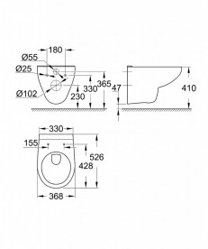 Унитаз подвесной Grohe Bau Ceramic 36,8х52,6 см керамика альпин-белый 3949100U