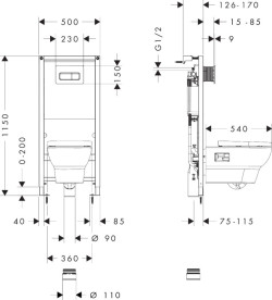 Унітаз підвісний Hansgrohe GladeLake S 36х54 см з прихованим бачком кнопкою та сидінням кераміка білий 60301450