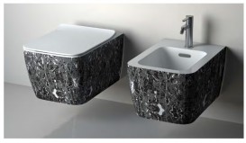 Унітаз підвісний Hidra Faster Kiub Rimless 36,5х54 см санфаянс чорний матовий мармур KIWR20 102 black matt marble