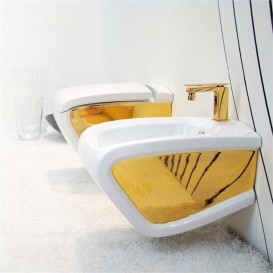 Унитаз подвесной Hidra Hi-Line 38х54,5 см санфаянс белый/золото HIW10 013 bianco/oro