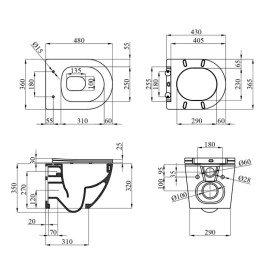Унитаз подвесной Kroner Harz KH483632WHIT Tornado 36х48 см с крышкой Soft-Close фаянс белый CV032967