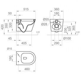 Унітаз підвісний Ponsi Surf безободковий 36х51,5 см кераміка білий глянець BCSURLVASO0004