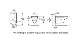 Унитаз подвесной Roca Access 70х36 с горизонтальным выпуском керамика белый A346237000