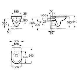 Унитаз подвесной Roca Debba Round Rimless 35,5х54 см с сиденьем Slim сантехническая керамика белый A34H992000