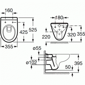 Унітаз підвісний Roca Victoria 52.5х35.5 кераміка білий і кришка з сидінням дюропласт білий A34H308000