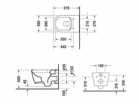Унитаз подвесной с крышкой Duravit Me by Starck 37x57 Rimless 45290900A1