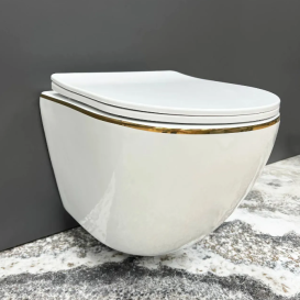 Унитаз подвесной VBI VULCANO 48х36 см безободковый с крышкой soft-close керамика белый/золотой VBI-020402