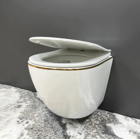 Унитаз подвесной VBI VULCANO 48х36 см безободковый с крышкой soft-close керамика белый/золотой VBI-020402