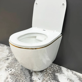 Унитаз подвесной VBI VULCANO 48х36 см безободковый с крышкой soft-close керамика белый/золотой VBI-020402