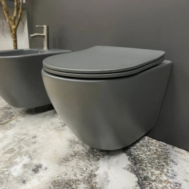 Унитаз подвесной VBI VULCANO 49х36,5 см безободковый с крышкой soft-close керамика серый матовый VBI-020410
