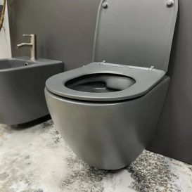 Унитаз подвесной VBI VULCANO 49х36,5 см безободковый с крышкой soft-close керамика серый матовый VBI-020410