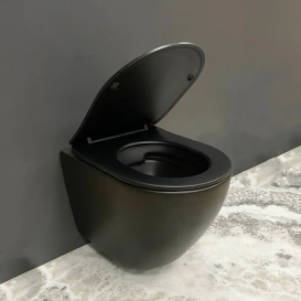 Унитаз подвесной VBI VULCANO 49х37 см безободковый с крышкой soft-close керамика черный матовый VBI-020412