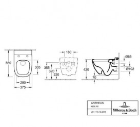 Унитаз подвесной Villeroy & Boch Antheus 37,5х56 см санитарная керамика альпийский белый CeramicPlus 4608R0R1