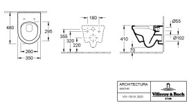 Унитаз подвесной Villeroy & Boch Architectura 35х48 см с крышкой санитарная керамика CeramicPlus альпийский белый 4687HRR1
