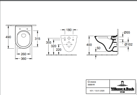 Унитаз подвесной Villeroy & Boch O.Novo 36х49 см с сиденьем санитарная керамика CeramicPlus альпийский белый 5688HRR1