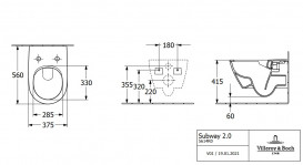 Унитаз подвесной Villeroy & Boch Subway 2.0 37х56 см безободковый санитарная керамика CeramicPlus черный матовый 5614R0S5