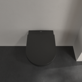 Унитаз подвесной Villeroy & Boch Subway 2.0 37х56 см с крышкой санитарная керамика Pure Black CeramicPlus 5614R0R7+8M42S1R7