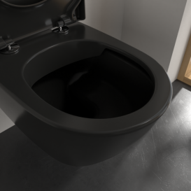 Унитаз подвесной Villeroy & Boch Subway 2.0 37х56 см с крышкой санитарная керамика Pure Black CeramicPlus 5614R0R7+8M42S1R7