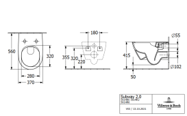 Унитаз подвесной Villeroy & Boch Subway 2.0 37х56 см с крышкой санитарная керамика Pure Black CeramicPlus 5614R0R7+8M42S1R7