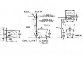 Унітаз приставний TOTO CW без сидіння і бачка білий CW824PJ