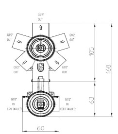 Універсальна вбудована частина одноважільного змішувача для душу Bossini Z00130000000005
