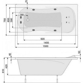 Ванна аеро- та гідромасажна акрилова прямокутна PoolSpa Muza 150х75 система Titanium білий PHPH210STTC0000