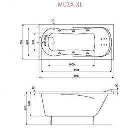 Ванна аеро- та гідромасажна акрилова прямокутна PoolSpa Muza XL 160х75 система Smart 2 білий PHPL710ST2C0000