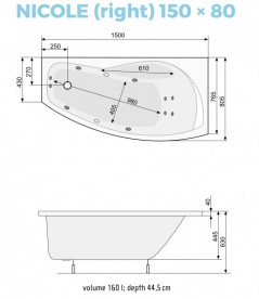 Ванна аэро- и гидромассажная акриловая PoolSpa Nicole 150х80 R правая система Smart 2 белый PHAOD10ST2C0000
