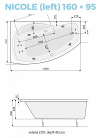 Ванна гідромасажна акрилова PoolSpa Nicole 160х95 L ліва система Economy 1 білий PHAND10SO2C0000