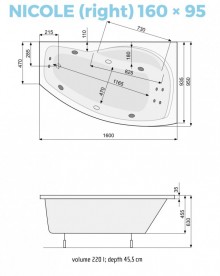 Ванна аэро- и гидромассажная акриловая PoolSpa Nicole 160х95 R правая система Smart 2 + белый PHANF10ST2C1960