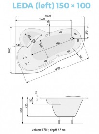 Ванна аэро- и гидромассажная акриловая PoolSpa Leda 150х100 L левая система Titanium белый PHAE510STTC0000
