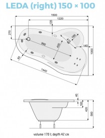 Ванна аеро- та гідромасажна акрилова PoolSpa Leda 150х100 R права система Smart 2 білий PHAE410ST2C0000