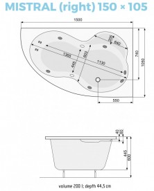 Ванна аэро- и гидромассажная акриловая PoolSpa Mistral 150х105 R правая система Smart 2 + белый PHA6C10ST2C1960