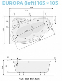 Ванна аеро- та гідромасажна акрилова PoolSpa Europa 165х105 L ліва система Smart 2 + білий PHA4810ST2C1960