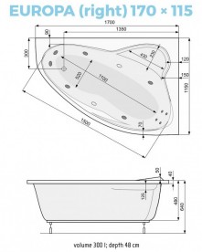Ванна аэро- и гидромассажная акриловая PoolSpa Europa 170х115 R правая система Smart 2 белый PHAD110ST2C0000