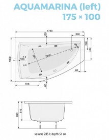 Ванна аэро- и гидромассажная акриловая PoolSpa Aquamarina 175х100 L левая система Economy 2 белый PHAI310SO2C0000
