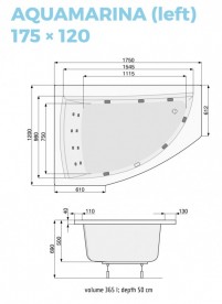 Ванна аеро- та гідромасажна акрилова PoolSpa Aquamarina 175х120 L ліва система Titanium білий PHAJ810STTC0000